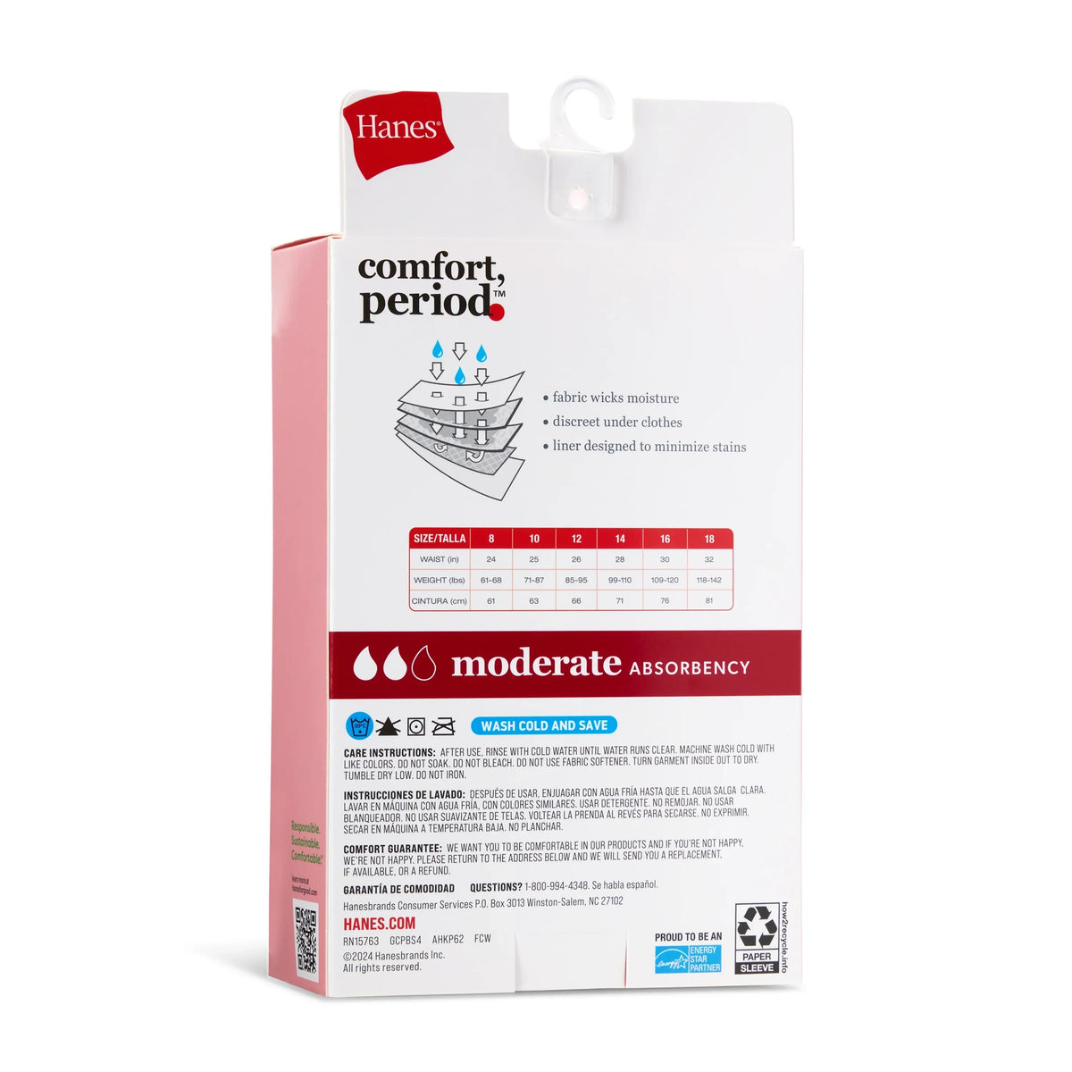 Hanes Comfort, Period. Girls' Boyshort Period Underwear, Moderate Leaks, Assorted Solids, 4-Pack