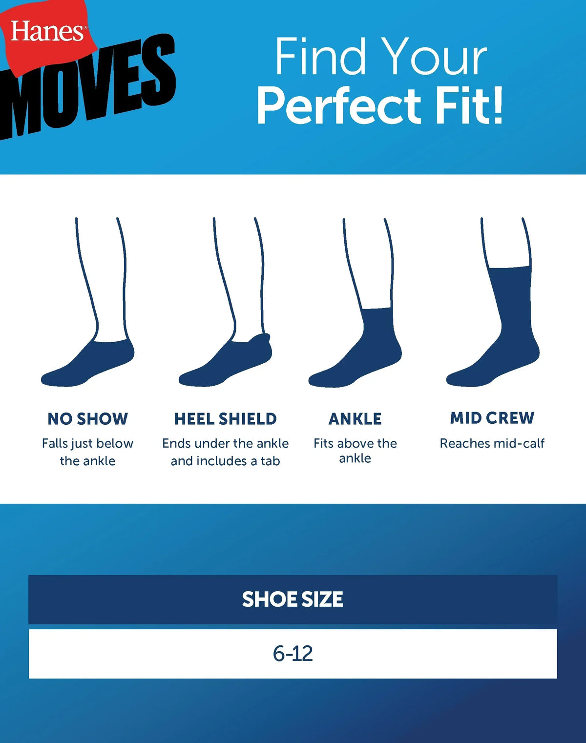 Hanes Moves Breathable Mesh Men’s Heel Shield Socks, Shoe Sizes 6-12, 6-Pairs