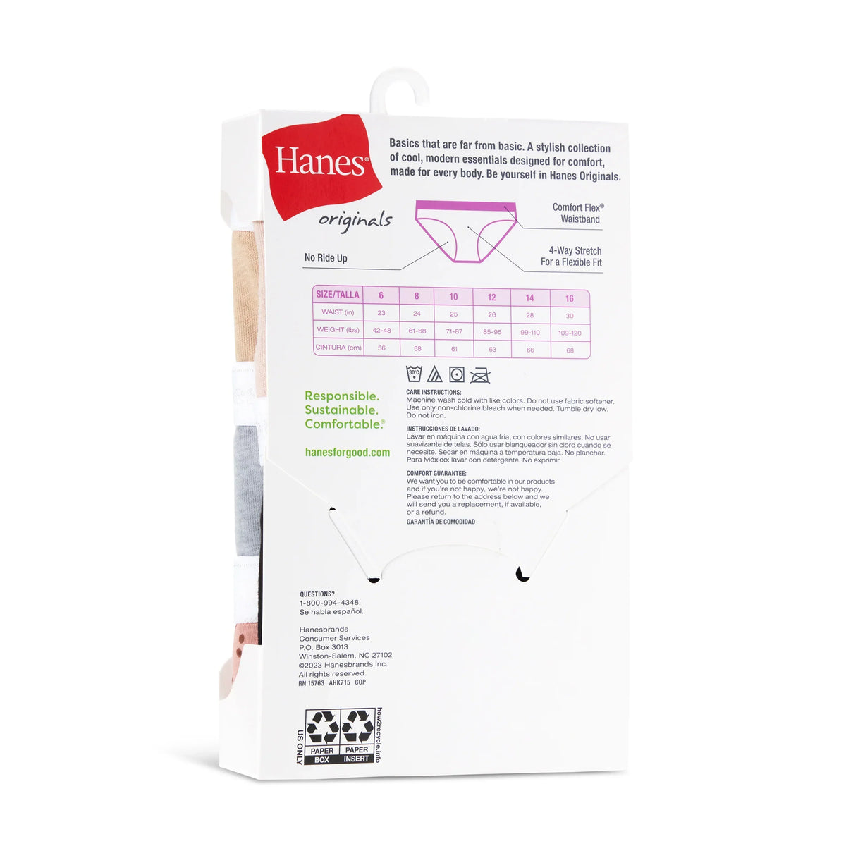 Hanes Originals Girls' Tween Bikini Underwear, Assorted, 5-Pack