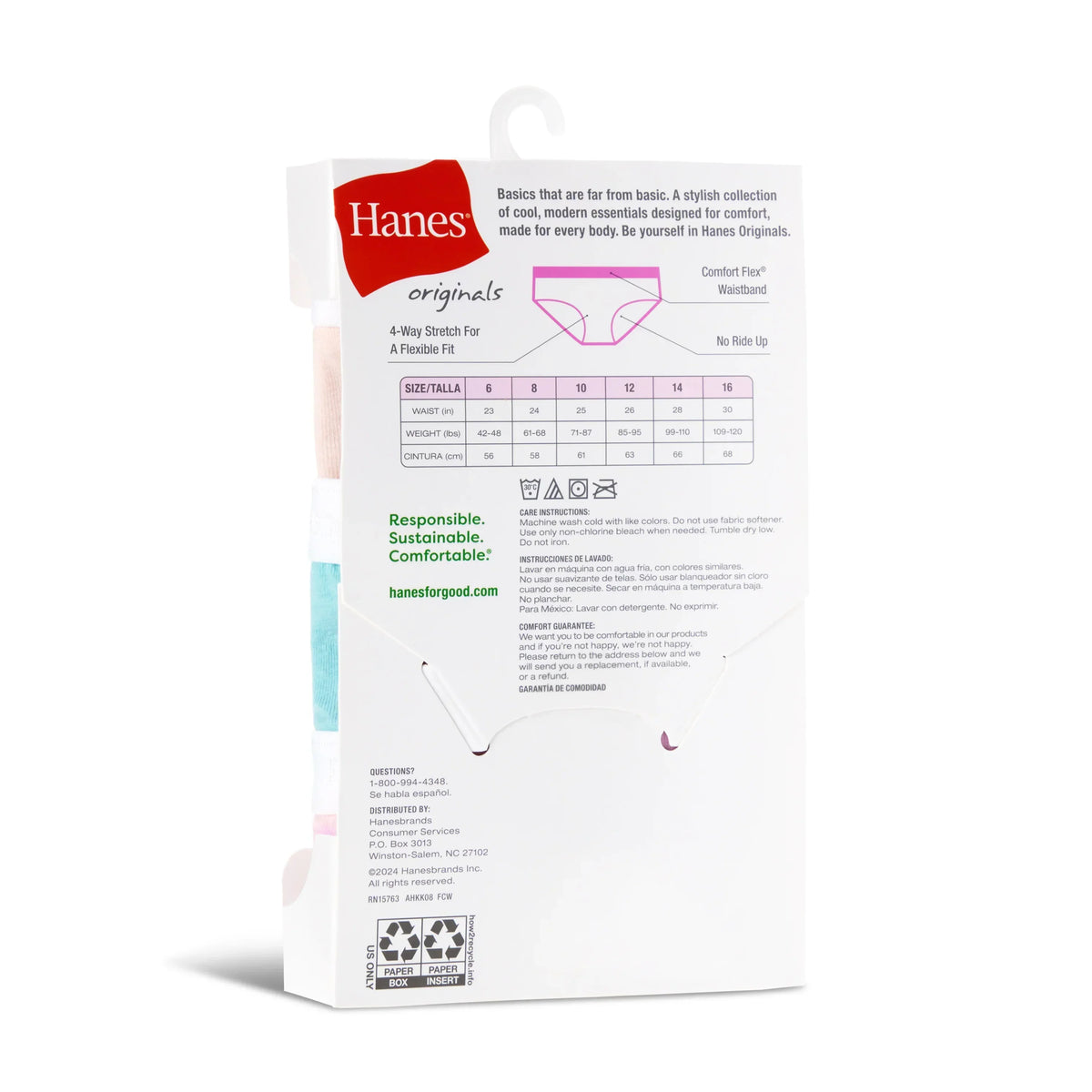 Hanes Originals Girls' Tween Hipster Underwear, Assorted Solids/Print, 5-Pack