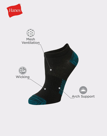 Hanes X-Temp Women's No Show Socks, Extended Sizes, 6-Pairs