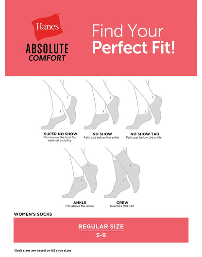 Hanes Absolute Comfort Women's No Show Socks, 4-Pairs