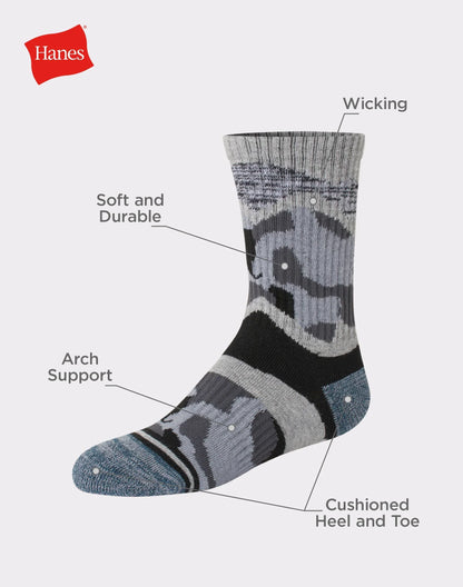 Hanes Originals Boys' Crew Socks Pack, Moisture Wicking, 3-Pairs