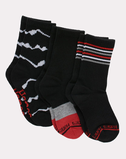 Hanes Originals Boys' Crew Socks Pack, Moisture Wicking, 3-Pairs