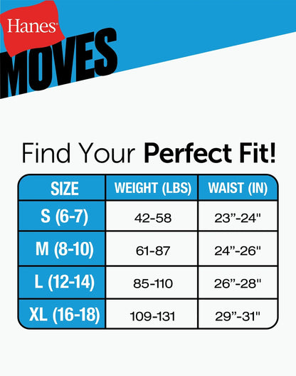 Hanes Moves Boys' Anti-Chafe Long Leg Boxer Brief Underwear, Black/Grey/Blue/Ocean, 5-Pack