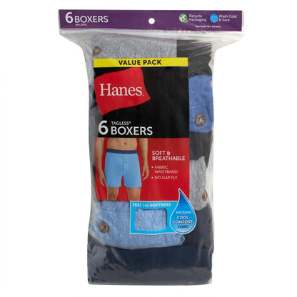 Hanes ComfortSoft Men's Knit Boxer Underwear, Moisture-Wicking, 6-Pack