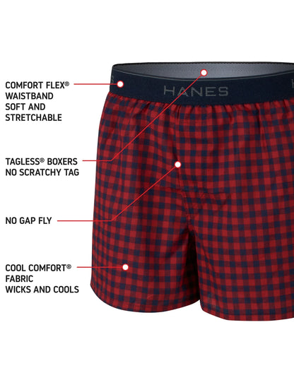 Hanes Ultimate ComfortSoft Boys' Woven Boxer Underwear, Assorted, 4-Pack