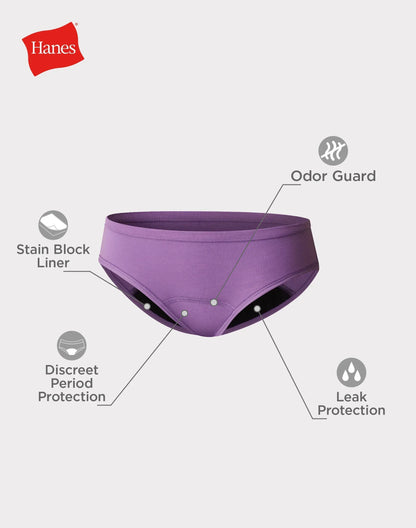 Hanes Comfort, Period. Girls' Hipster Period Underwear, Moderate Protection, Assorted, 4-Pack