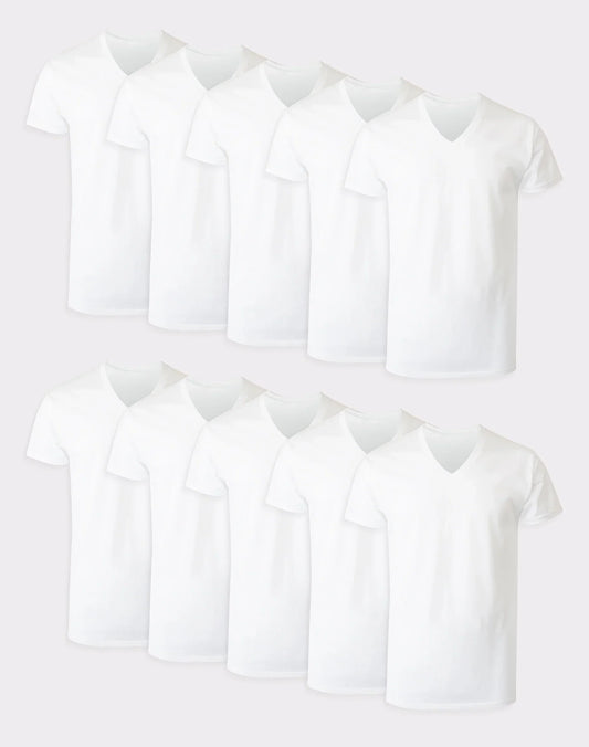Hanes Men's White V-Neck Undershirt Super Value Pack, Moisture-Wicking Cotton, 10-Pack