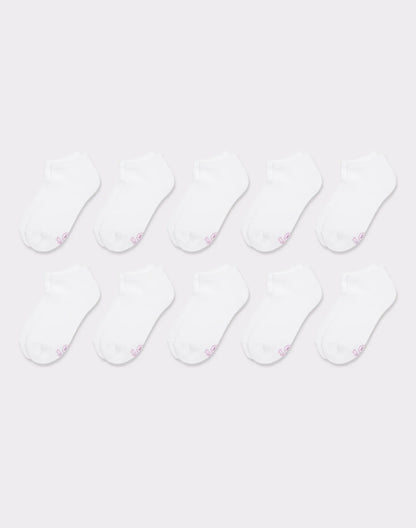 Hanes Girls' No Show Socks, White, 10-Pack