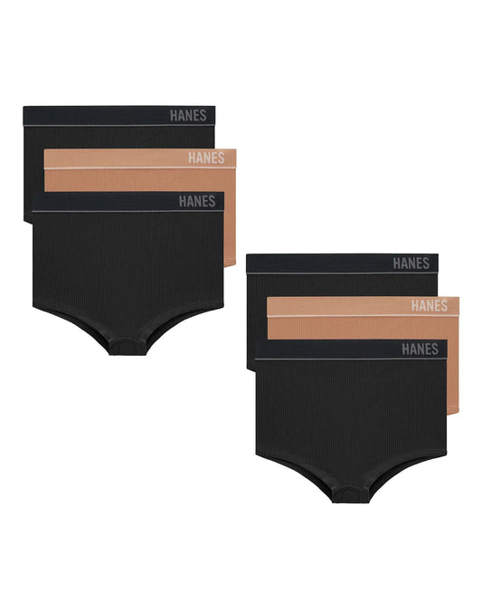 Hanes Originals Women's Seamless Rib Boyfit Underwear, Neutrals, 6-Pack
