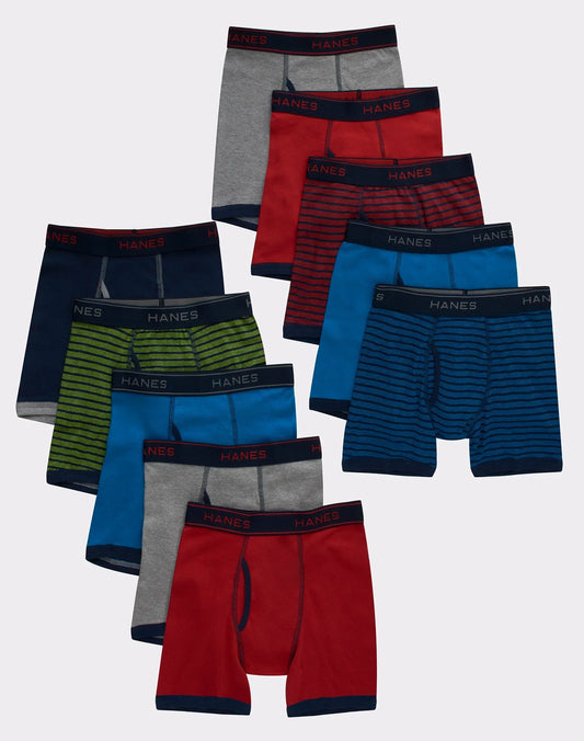 Hanes Comfort Flex Fit Boys' Ringer Boxer Brief Underwear, 10-Pack
